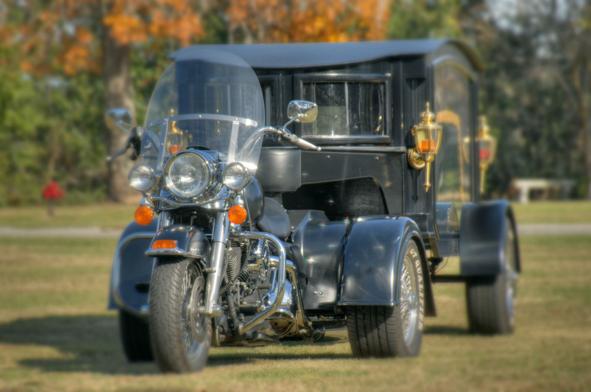 motorcycle and hearse