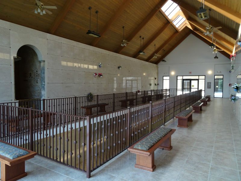 top level of a mausoleum with fans