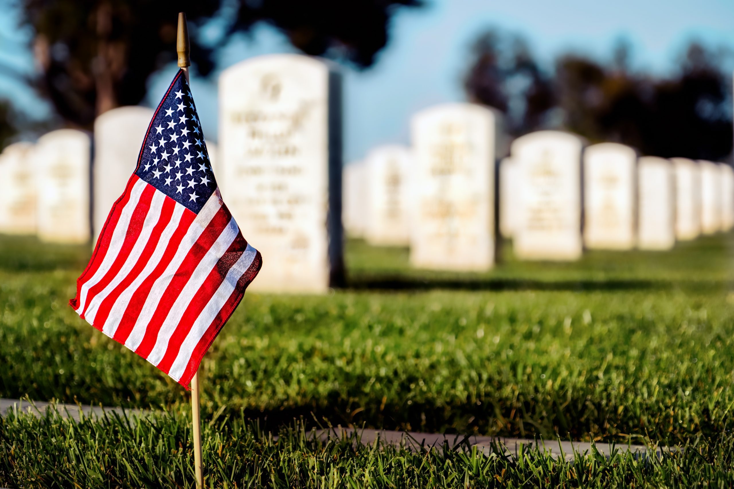 American flag in cemetery