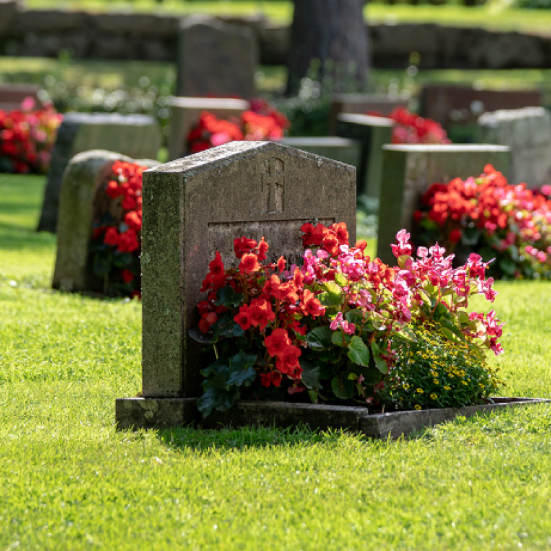 Headstones with flowers