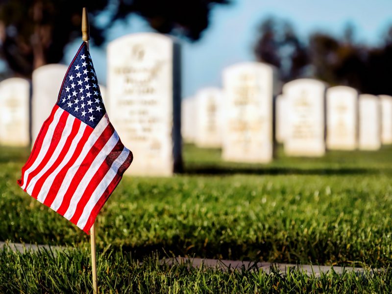 American flag in cemetery