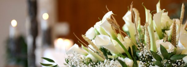 white flowers at funeral