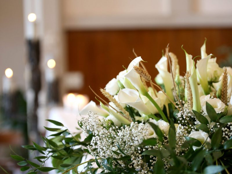 white flowers at funeral